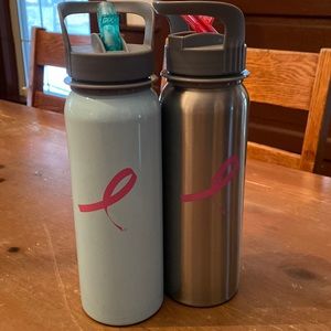 Pink Ribbon  Breast Cancer Awareness- Pair of 24 ounce metal water bottles